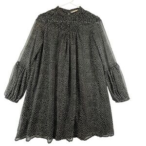 Zara Basic Mini Dress Smocked High Neck Women XS Black Polka Dot  Bell Sleeve